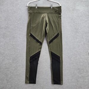 PINK Victoria's Secret Women Activewear Pants L Green Logo Leggings Spandex READ